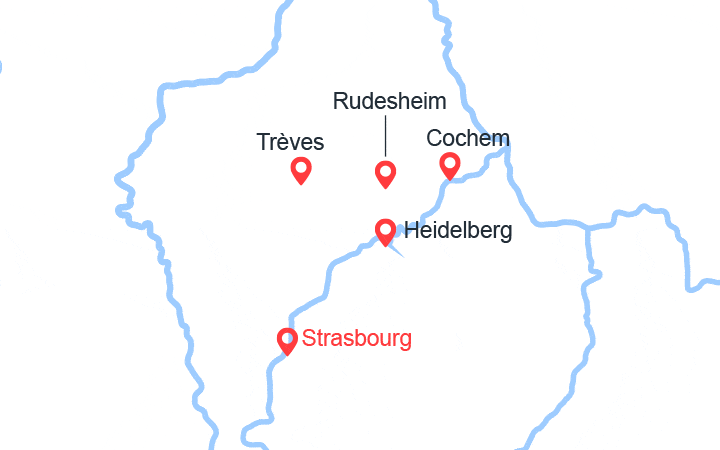 itinéraire croisière Rhin et ses affluents : 4 fleuves : les vallées, de la Moselle, de la Sarre, du Rhin romantique et du Neckar (RSB) 
