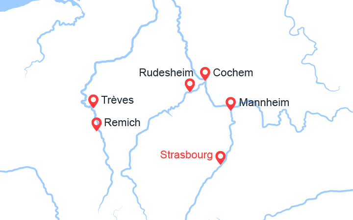 itinéraire croisière Rhin et ses affluents - Rhin et ses affluents : 4 Fleuves : Les Vallées du Neckar, du Rhin Romantique, de la Moselle et de la Sarre (SBR_PP) 