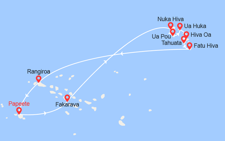 itinéraire croisière Tahiti Polynésie - Tahiti Polynésie : À la découverte des Marquises : Iles Marquises et Tuamotu 
