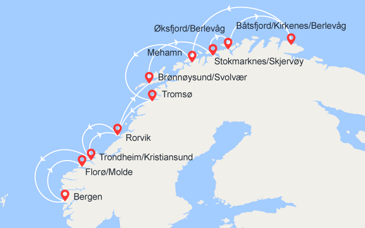 itinéraire croisière Fjords - Fjords : A la recherche des Aurores Boréales - avec vols et accompagnateur francophone 