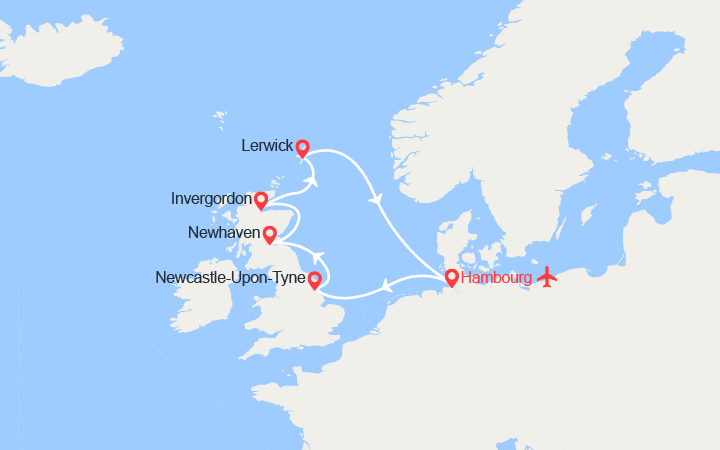 itinéraire croisière Iles Britanniques : Allemagne, Ecosse II Vols inclus
