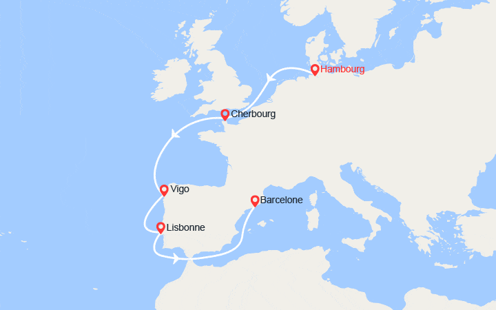 Itinéraire Allemagne, France, Espagne, Portugal 