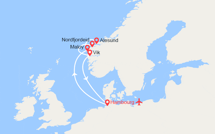 itinéraire croisière Fjords - Fjords : Allemagne, Norvège II Vols inclus 