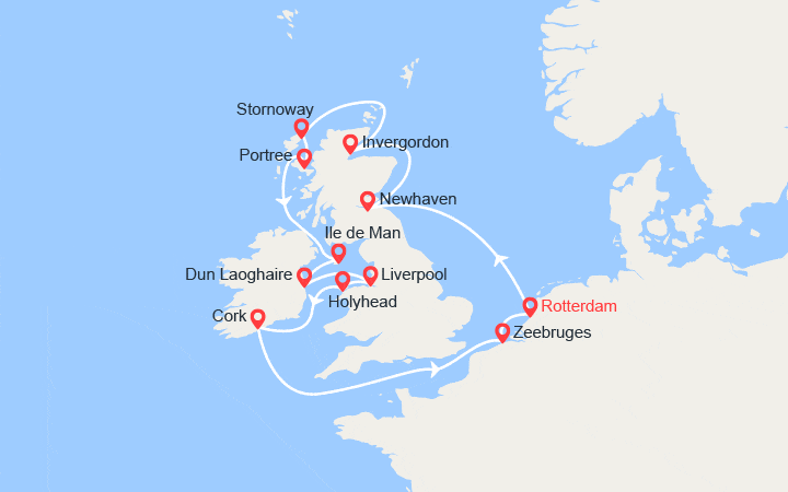 itinéraire croisière Iles Britanniques : Angleterre, Ecosse, Irlande: Newhaven, Hébrides, Isle of Man, Dublin, Cork... 