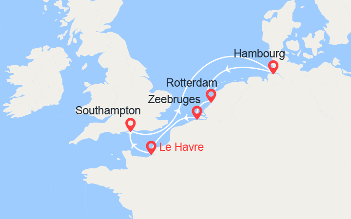 Itinéraire Angleterre, Hambourg, Rotterdam, Bruges 