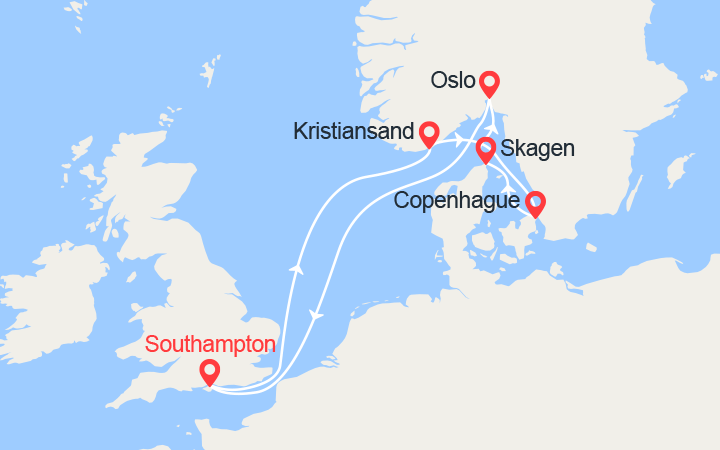 itinéraire croisière Europe du Nord - Fjords : Angleterre, Norvège, Danemark 