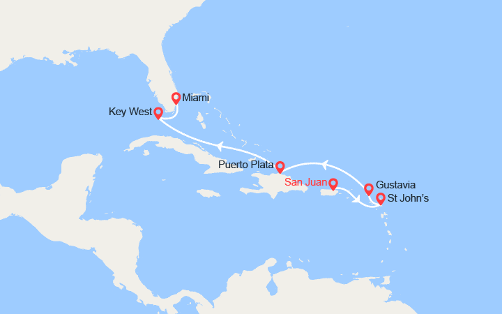 Itinéraire Antigua et Barbuda, St Barthélemy, Rép. Dominicaine, États-Unis 