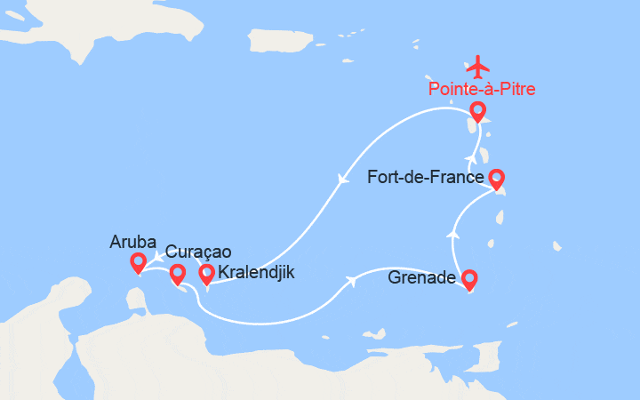 Itinéraire Antilles - Vols inclus au départ de Lyon 