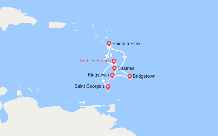 itinéraire croisière Caraïbes et Antilles : Antilles, Barbade, St Vincent, Grenade 