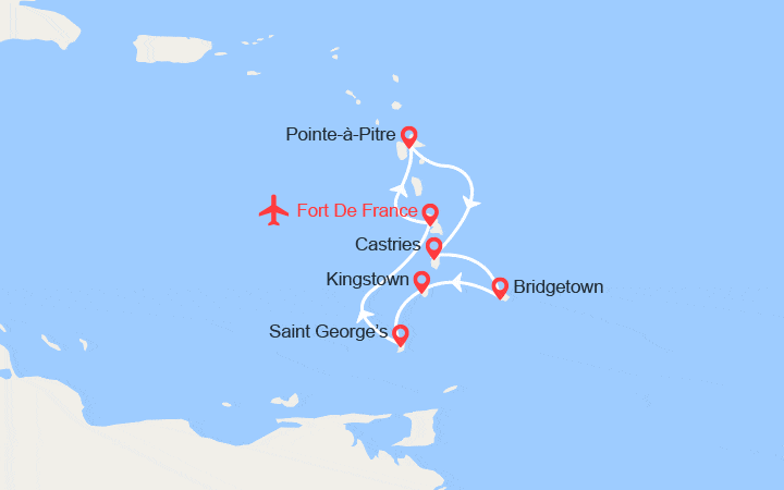 itinéraire croisière Caraïbes et Antilles : Antilles, Barbade, St Vincent, Grenade - Vols inclus