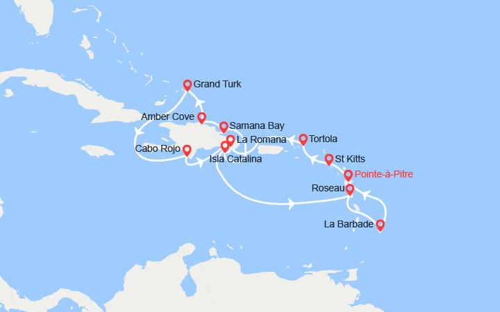 itinéraire croisière Caraïbes et Antilles : Antilles, Iles Vierges, Rép Dominicaine, Dominique, Barbade 