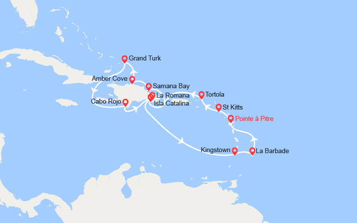 itinéraire croisière Caraïbes et Antilles : Antilles, Iles Vierges, Rép Dominicaine, St Vincent, Barbade