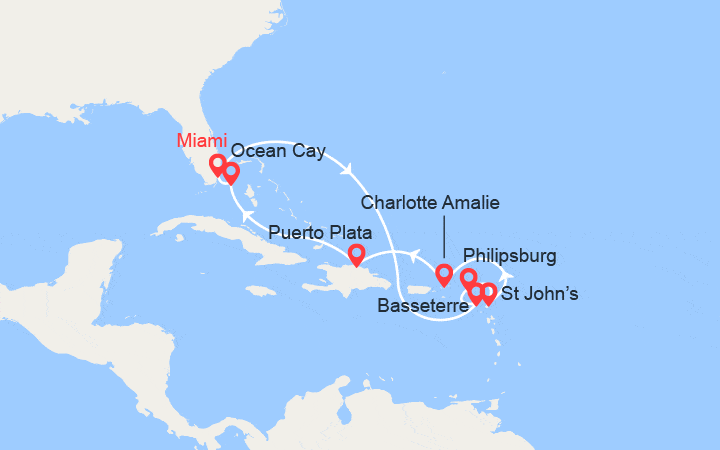 itinéraire croisière Caraïbes et Antilles : Antilles, Rép. Dominicaine, Bahamas 