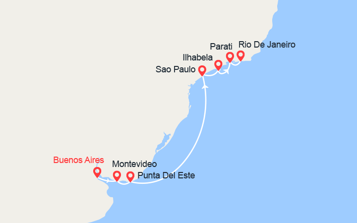 itinéraire croisière Amérique du Sud : Argentine, Montevideo, Brésil  