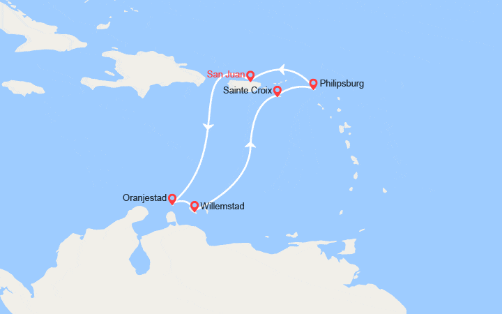 Itinéraire Aruba, Curaçao, Iles Vierges Américaines, St Martin, Porto Rico 
