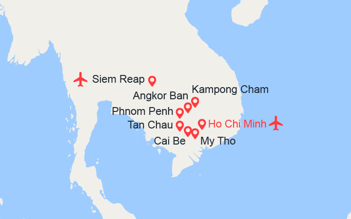 itinéraire croisière Mékong - Mékong : Au Fil du Mékong, de Saigon aux Temples d’Angkor