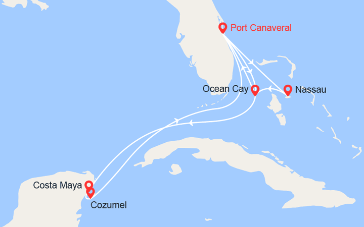 itinéraire croisière Caraïbes et Antilles : Bahamas & Mexique 