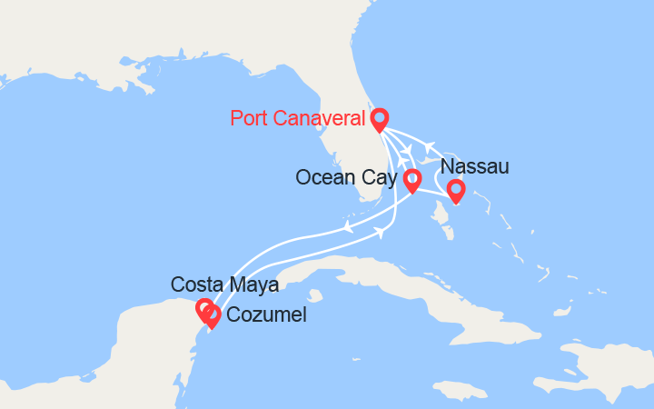 itinéraire croisière Caraïbes et Antilles : Bahamas & Mexique 