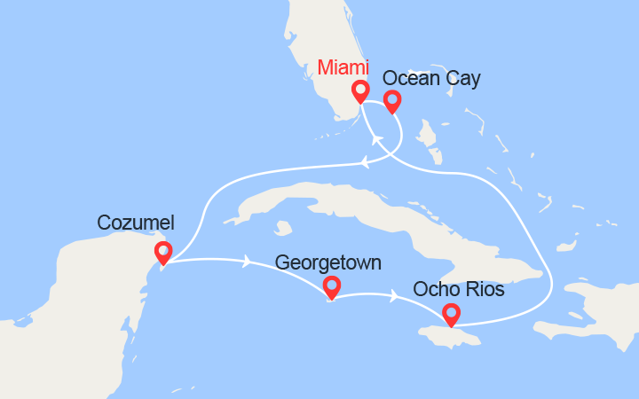 itinéraire croisière Caraïbes et Antilles : Bahamas, Cozumel, Iles Caïman, Jamaïque 