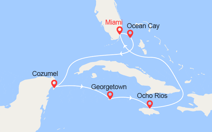 itinéraire croisière Caraïbes et Antilles : Bahamas, Cozumel, Iles Caïman, Jamaïque 