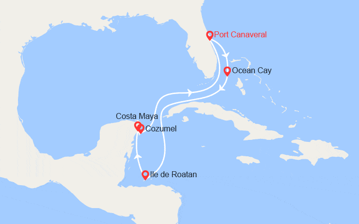 itinéraire croisière Caraïbes et Antilles : Bahamas, Honduras, Mexique