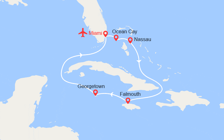 itinéraire croisière Caraïbes et Antilles : Bahamas, Jamaïque, Caïmans || Vols + 1 nuit d'hôtel inclus