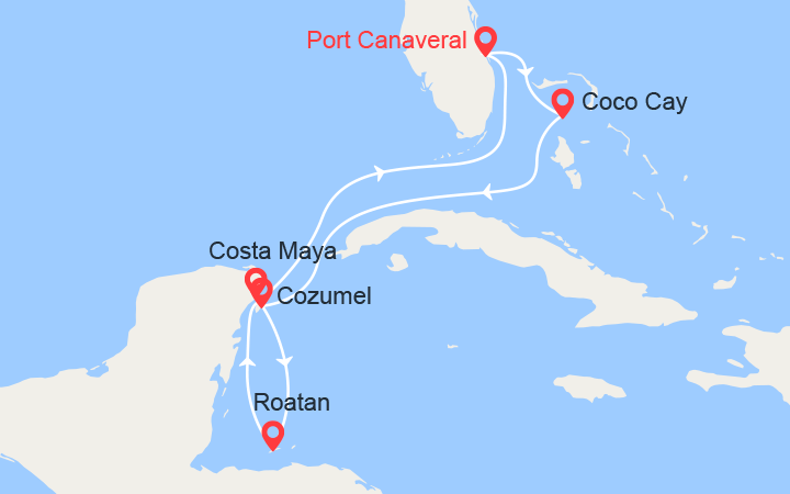 itinéraire croisière Caraïbes et Antilles : Bahamas, Mexique, Honduras