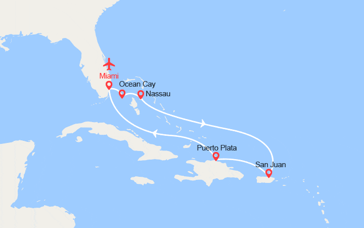 Itinéraire Bahamas, Porto Rico, Rép. Dominicaine - Vols + 1 nuit d'hôtel inclus 