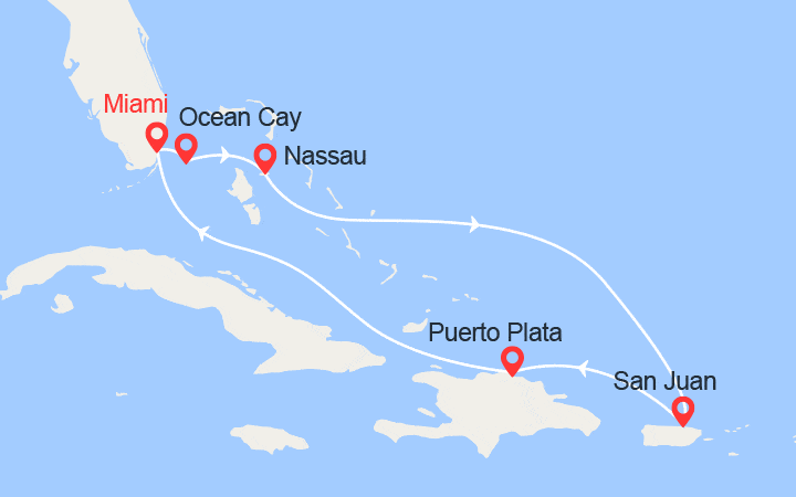 itinéraire croisière Caraïbes et Antilles : Bahamas, Porto Rico, Rép Dominicaine