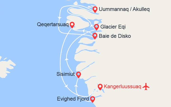 itinéraire croisière Groenland - Arctique - Antarctique : Baie de Disko et villages inuits 