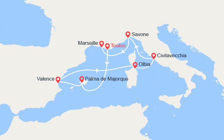 Itinéraire Baléares, Espagne, Italie, Provence 