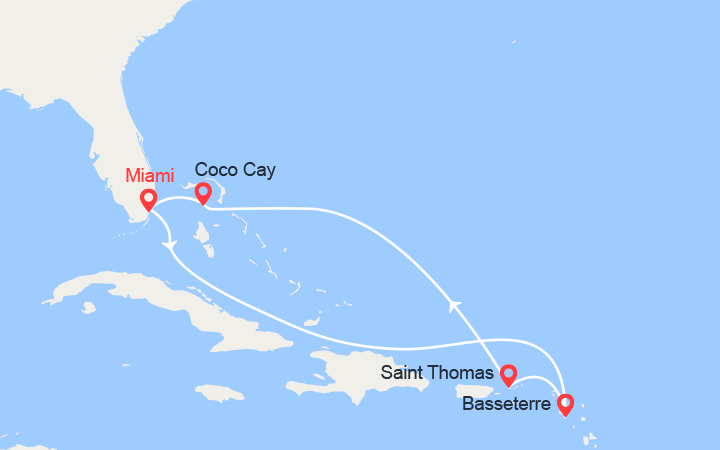 itinéraire croisière Caraïbes et Antilles : Basseterre, Charlotte Amalie, CocoCay