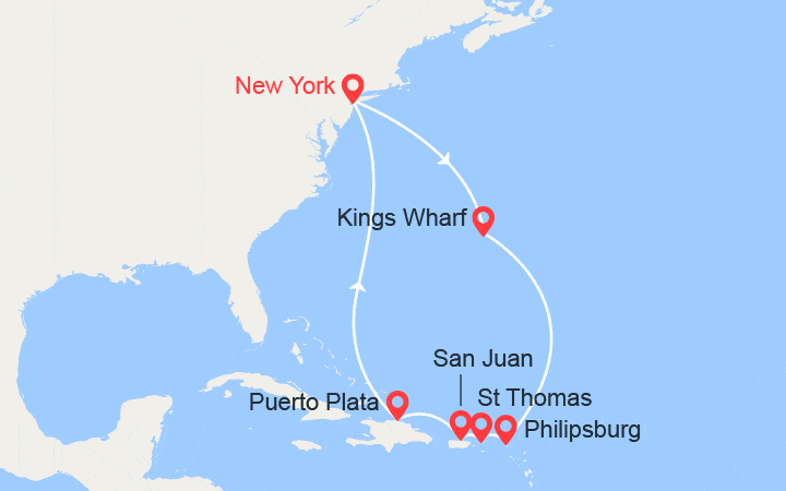 Itinéraire Bermudes, St Maarten, Iles Vierges, Rép. Dominicaine, Iles Turks 