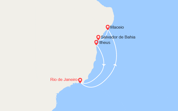 itinéraire croisière Amérique du Sud : Brésil : Salvador, Salvador, Macéio, Ilheus, Rio