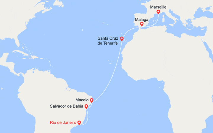 Itinéraire Brésil, Canaries, Espagne, France 
