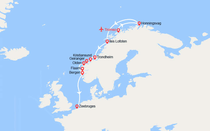 itinéraire croisière Europe du Nord : Cap Nord, îles Lofoten et fjords