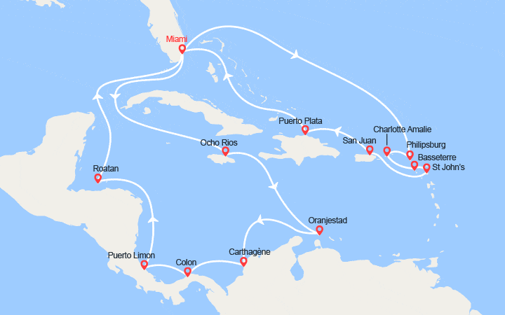 Itinéraire Caraïbes : Aruba, Honduras, St Martin, Antigua, Porto Rico... 
