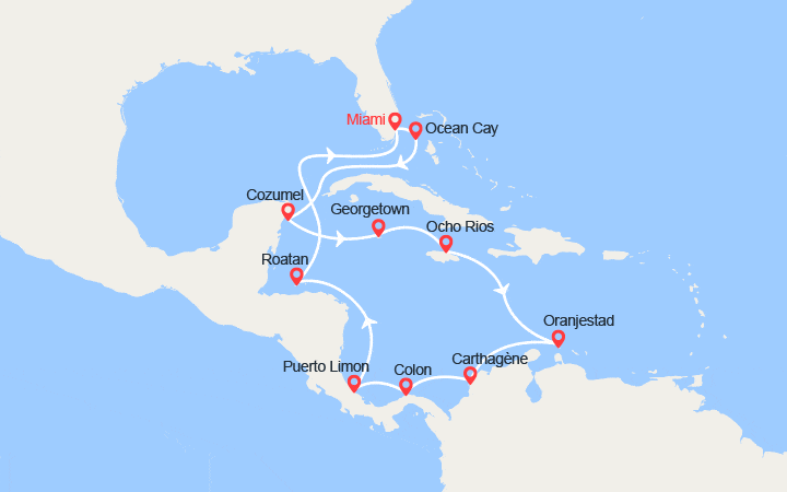 Itinéraire Caraïbes : Bahamas, Mexique, Jamaïque, Aruba, Colombie, Costa Rica... 
