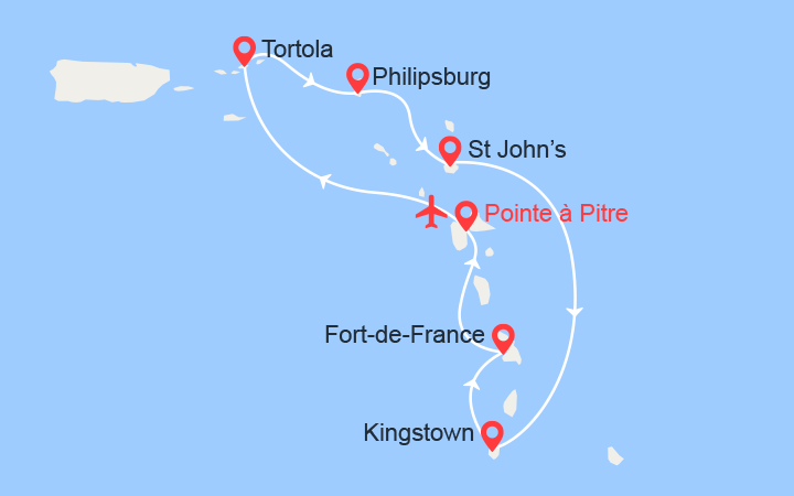 itinéraire croisière Caraïbes et Antilles : Caraïbes: Tortola, Antigua, Kingstown, Fort de France  