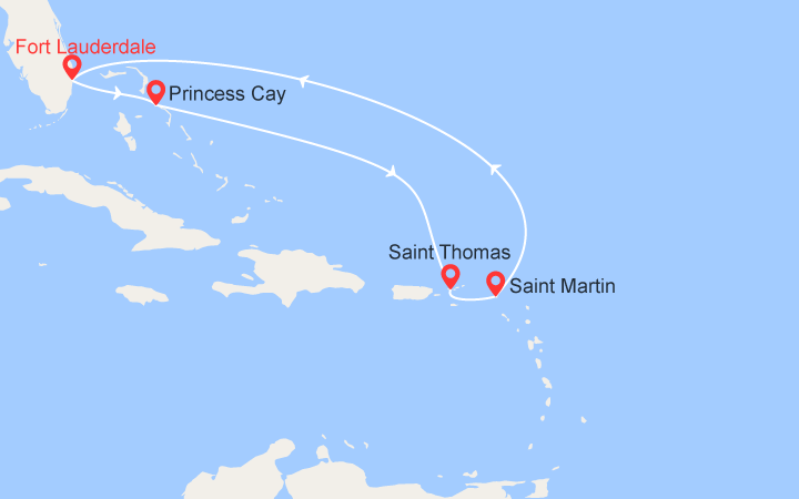 itinéraire croisière Caraïbes et Antilles : Caraïbes de l'Est : Bahamas, St-Thomas, St-Martin 