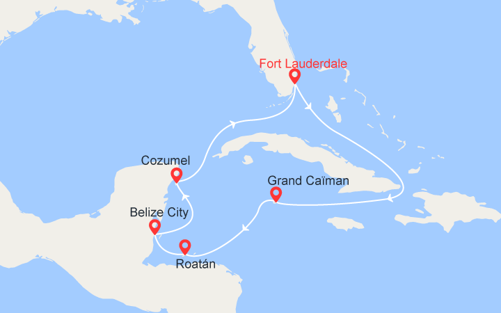 itinéraire croisière Caraïbes et Antilles : Caraïbes de l'Ouest : Caïman, Honduras, Belize, Mexique 