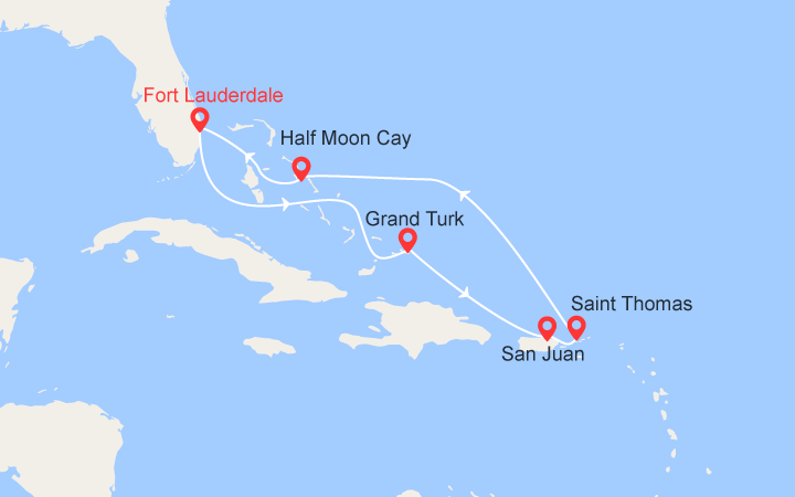 itinéraire croisière Caraïbes et Antilles : Caraïbes Est : Grand Truk, Puerto Rico, St Thomas, Bahamas 