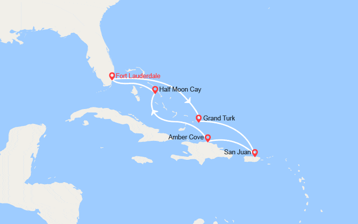 Itinéraire Caraïbes Est : Grand Turk, Porto Rico, Rép Dominicaine, Bahamas 