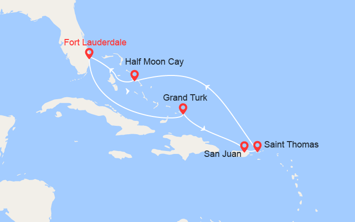 Itinéraire Caraïbes Est : Grand Turk, Puerto Rico, St Thomas, Bahamas... 