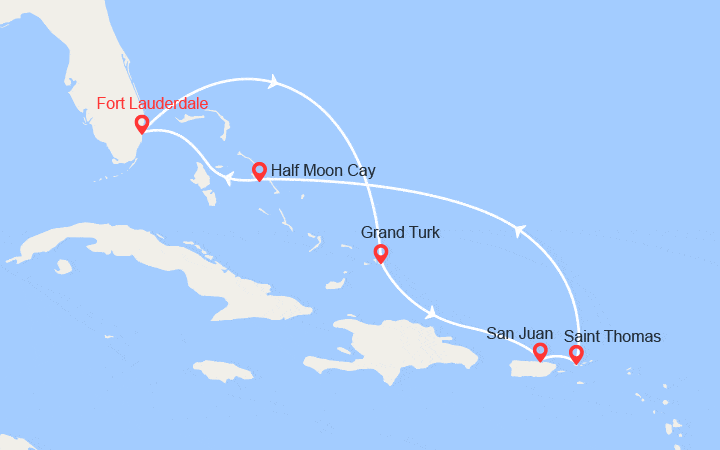 Itinéraire Caraïbes Orientales : Turk & Caicos, Porto Rico, St Thomas, Bahamas 
