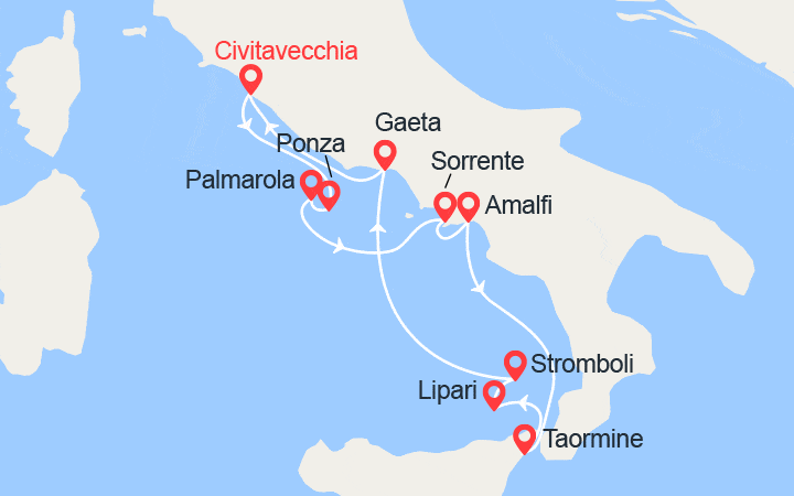 itinéraire croisière Méditerranée Occidentale : Côte Amalfitaine, îles Eoliennes et Sicile 