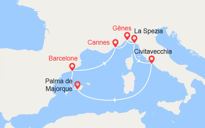 itinéraire croisière Iles Baléares : Côte d'Azur, Italie, Majorque, Barcelone