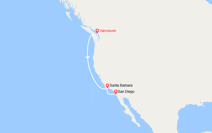itinéraire croisière Amérique du Nord : Côte Pacifique : Vancouver, San Francisco, San Diego 