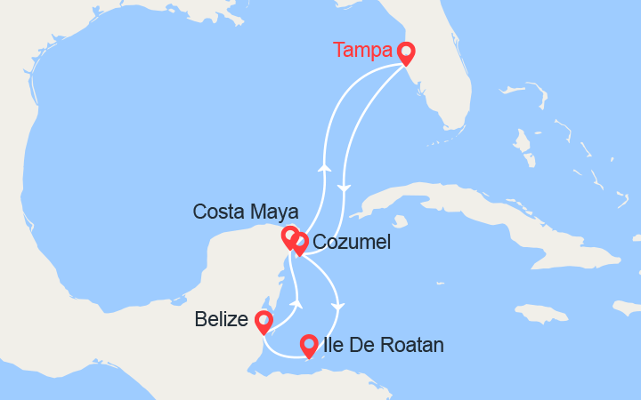 itinéraire croisière Caraïbes et Antilles : Cozumel, Honduras, Belize, Costa Maya 