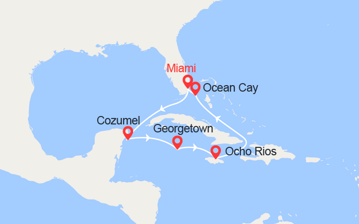 itinéraire croisière Caraïbes et Antilles : Cozumel, Iles Caïmans, Jamaïque, Bahamas 